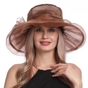 Cappello da sole pieghevole in organza marrone a tesa larga per protezione UV estiva