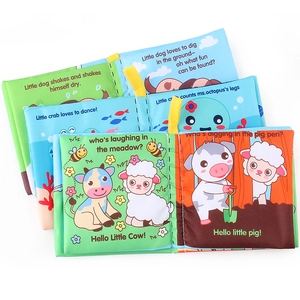 Libro educativo in morbido tessuto per neonati con animali colorati e maniglie gialle
