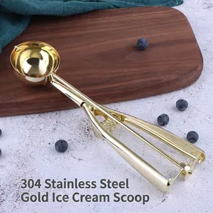 Ice Cream Scoop 304 Stainless Steel Trigger Release For Cookie Dough Fruit Baller Mechanical Handle Kitchen Tool