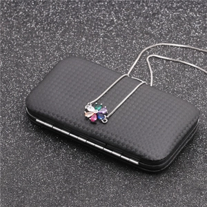 Micro-set zircon flower pendant necklace with colorful gems on black jewelry box