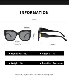 Tabella taglie con larghezza 146mm e dimensioni per questi occhiali da sole squadrati