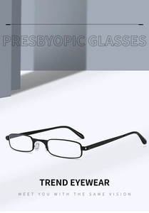 Detail shot of black rectangular reading glasses with slim temples and soft nose pads