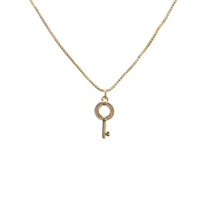Elegant gold necklace with micro-pave zircon key pendant on a fine box chain