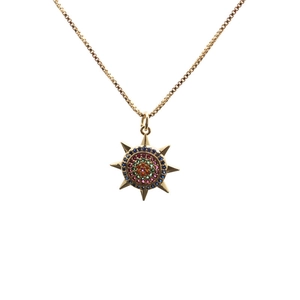 Copper Zircon Ship Rudder Pendant Necklace With Gold Plating Colorful Micro Pave Compass Style Jewelry For Men Women