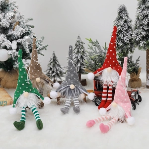 Five-piece set of knitted Christmas Gnomes with LED lights and long legs for tree decor