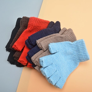 Winter wool knitted fingerless gloves in multiple colors with ribbed cuffs for warmth