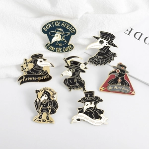 Creative plague doctor enamel pin set featuring crow designs and metal lapel badges