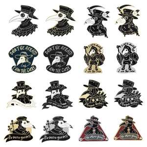 Set of 16 creative punk plague doctor crow enamel pins in zinc alloy with black finish