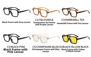 Matrix showing six variants of square frame color-changing sunglasses from C1 to C6