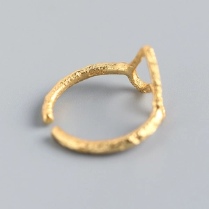 Golden S925 sterling silver open ring with unique branch texture and heart shape design
