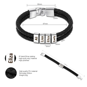 Woven Leather Bracelet Stainless Steel Beads Metal Buckle Braided Fashion Jewelry Wristband For Men