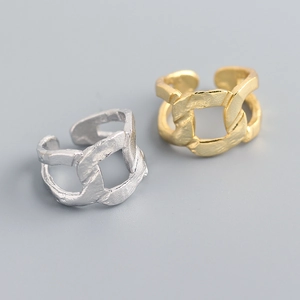 S925 sterling silver chain texture ring with foil pattern and adjustable open band design