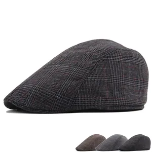 British Style Plaid Beret Hat Men Cotton Polyester Blend Retro Flat Cap Sun Protection Casual Ivy Cap