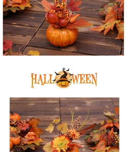 Nahaufnahme von Deko-Kürbissen aus Schaumstoff mit Ahornblättern und Sonnenblumen für Halloween