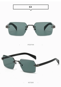 Vue macro de lunettes de soleil carrées sans monture avec monture en métal noir premium