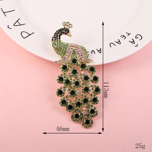 Macro view of colorful peacock brooch with dimensions 113mm by 46mm and 25g weight