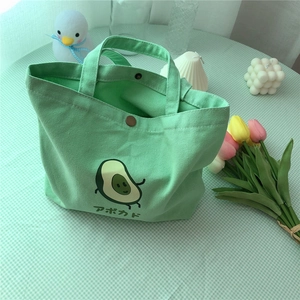 Süße minzgrüne Canvas-Lunchtasche mit Avocado-Aufdruck und weichen Tragegriffen