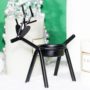 Creative black metal reindeer candle holder for festive Christmas table decoration