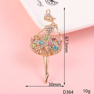 Macro detail of ballerina alloy charm with colorful rhinestones 67.5x30mm size
