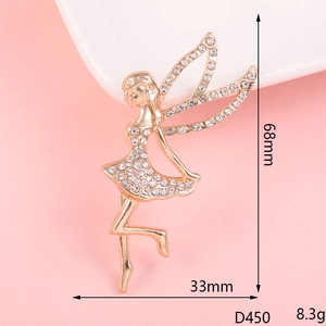 Detail view of a gold fairy figurine showing precise 68mm by 33mm dimensions and weight