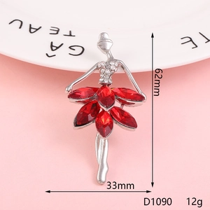 Silver ballet dancer charm with red marquise stones, dimensions 62mm by 33mm