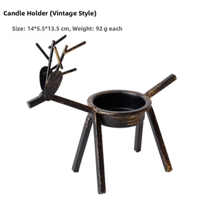 Detail view of a vintage black iron deer candle holder with golden finish dimensions