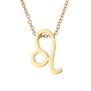 Macro shot of gold-plated stainless steel Leo zodiac pendant necklace detail