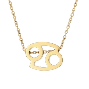 Macro shot of gold plated stainless steel Cancer zodiac pendant with a polished finish