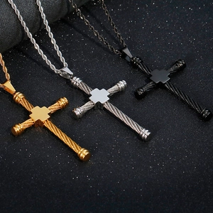 Hip hop cross pendants in gold, silver, and black finishes with twisted rope chains