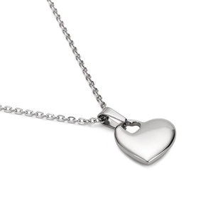 Minimalist silver heart pendant necklace with polished metal chain for women