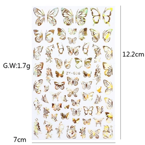 Detail view of ZY-036 laser gold butterfly nail art stickers size 12.2cm x 7.0cm