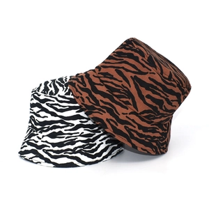 Chapeau Cloche Imprimé Zèbre Coton Réversible Protection Solaire Bord Large Bob Femme Voyage Extérieur