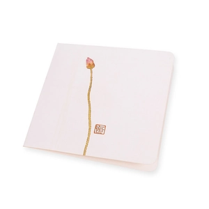 Elegant Chinese ink style greeting card with pink lotus flower and red seal on white paper