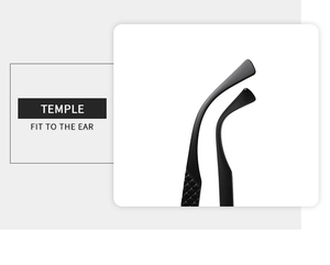 Détail de la branche de lunettes noir mat avec motif matelassé et design ergonomique