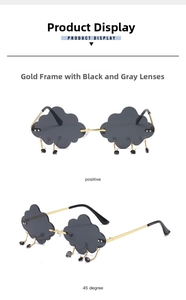Cloud-shaped sunglasses with gold frame and dark gray lenses featuring waterdrop tassels