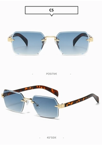 Lunettes de soleil carrées sans monture avec verres dégradés bleus et branches en écaille