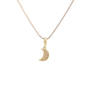 Gold moon pendant necklace with micro-paved cubic zirconia stones and box chain