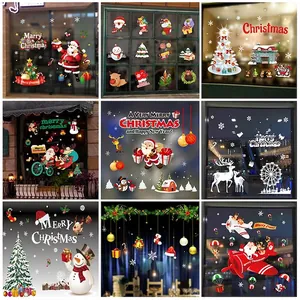Christmas window static stickers with Santa, reindeer and snowman for holiday decoration