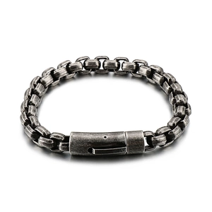Vintage geoxideerd zilveren titanium stalen schakelarmband voor heren in industriële stijl