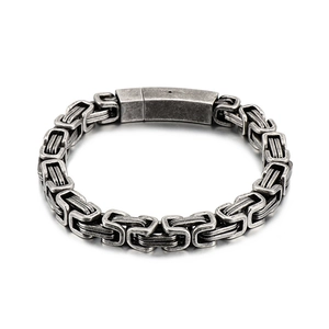 Vintage silver stainless steel king chain bracelet with rectangular clasp for men