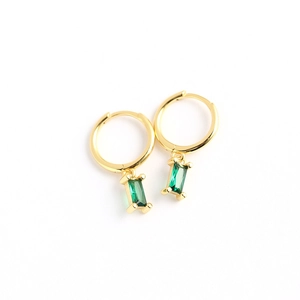 Minimalist 925 sterling silver gold earrings with rectangular green zircon stone pendants
