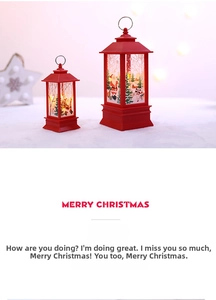 Christmas LED lantern decorative light, retro flameless candle lamp with festive holiday scene.