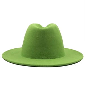Classic bright green wool fedora hat with flat brim and pinched crown for fashion styling