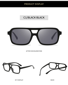 Detailed comparison of black photochromic pilot sunglasses from various angles