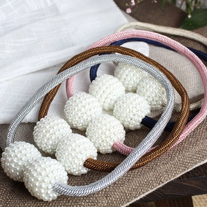 Modern minimalist magnetic curtain tiebacks with woven rope and pearl bead decorations