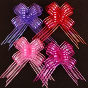5cm large sheer organza pull bows in purple, red, and pink for wedding car and gift decor