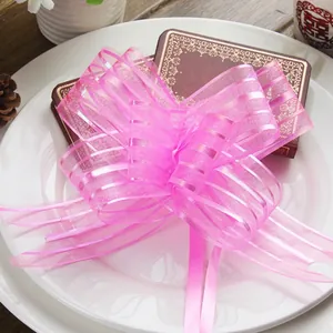 Pink organza pull bow ribbon for wedding car decoration and gift packaging