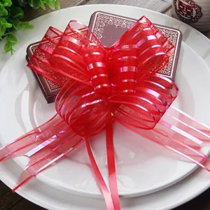 Red sheer organza pull bow ribbon for wedding car decoration and gift wrapping