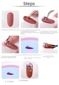 Guide étape par étape pour appliquer des charmes d'ongles 3D et perles avec colle UV