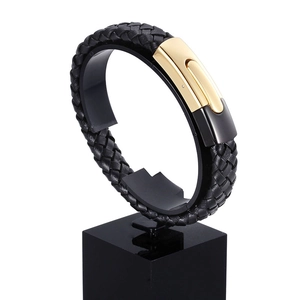 Bracelet En Cuir Tressé Avec Fermoir Magnétique En Acier Inoxydable Bijoux De Poignet Punk Tendance Pour Hommes